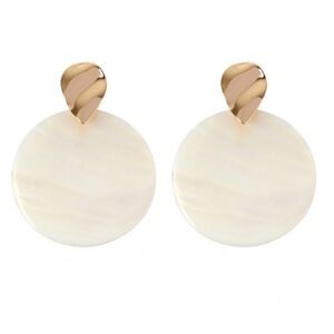 2/$15 - Seashell Statement Drop Earrings Cream Gold Coastal Boho Chic